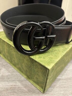 Black GG Logo Leather Belt for Men